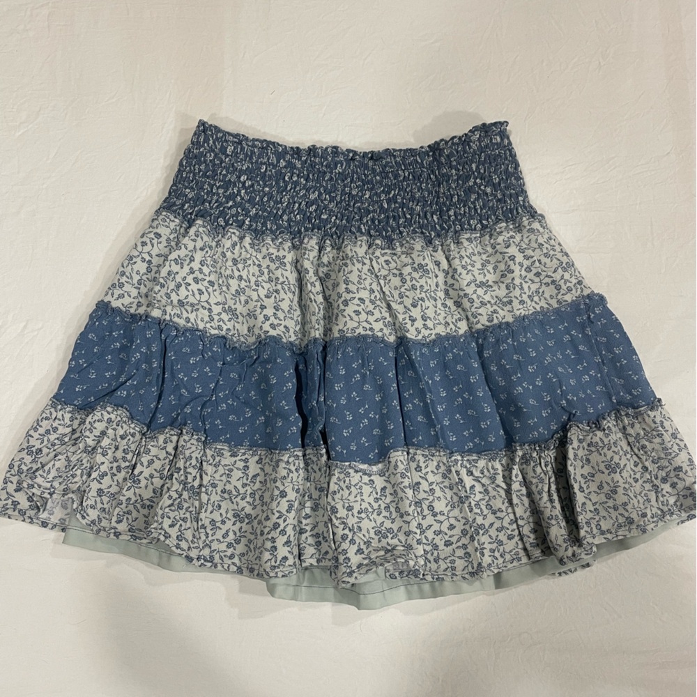 American Eagle Outfitters Blue and White Tiered Skirt